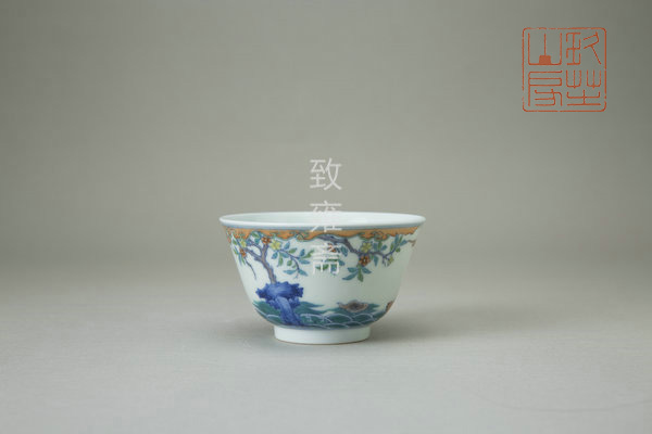 青花斗彩落水流水碗